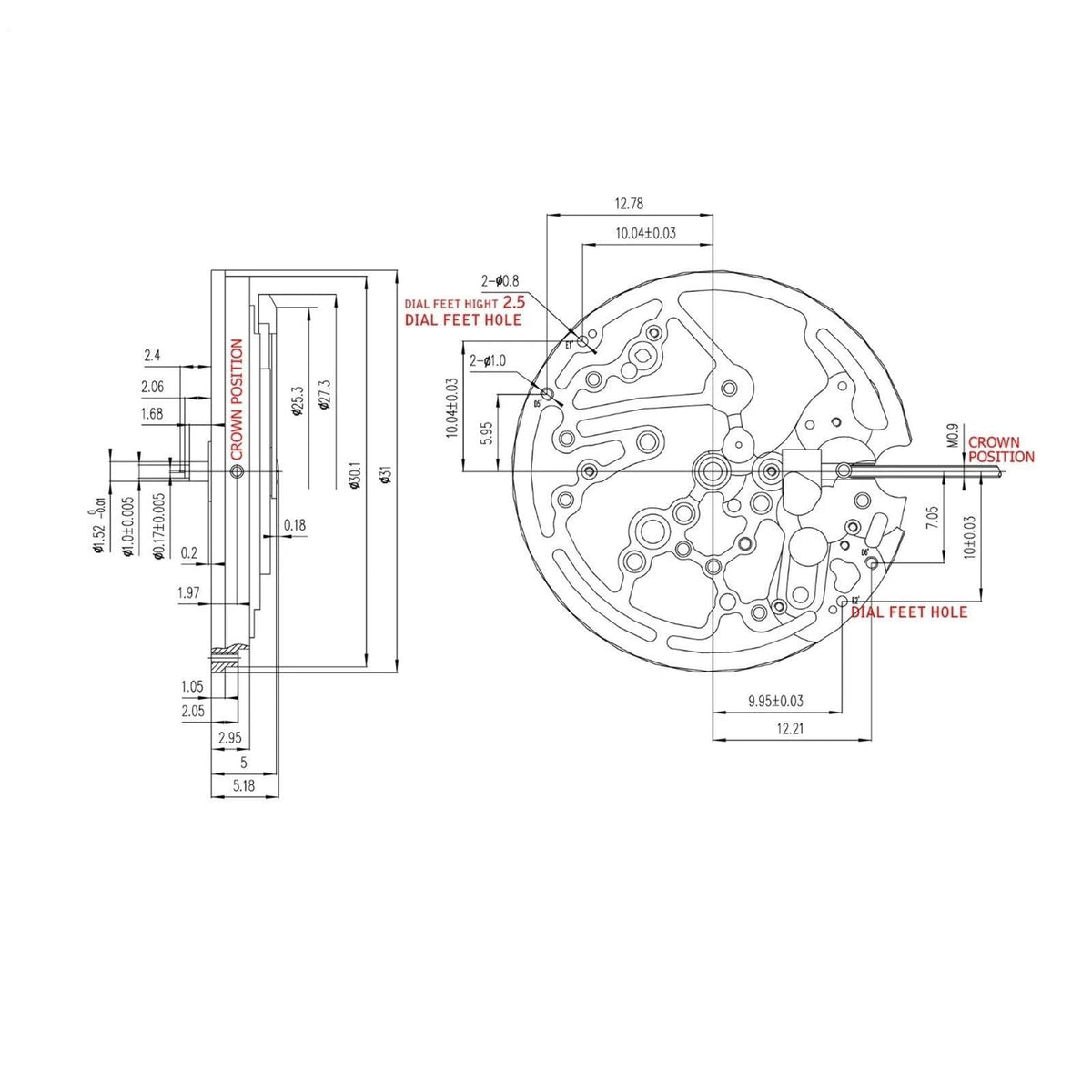 Accurate Automatic Mechanical Watch Movement with Tap 10 Stem Replace for Seagull TY2809 Watch Accessories