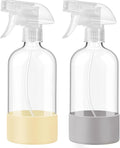 Glass Spray Bottles with Silicone Sleeve, 2 Pack16 oz Empty Refillable Containers with Adjustable Spray Nozzles