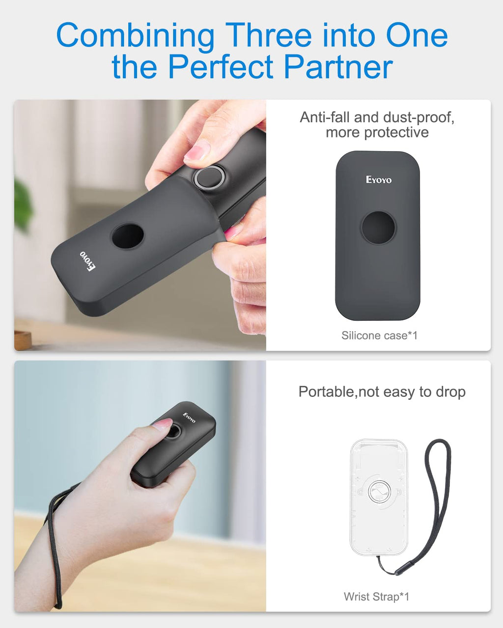Portable Mini 1D Bluetooth Barcode Scanner with Case, Black