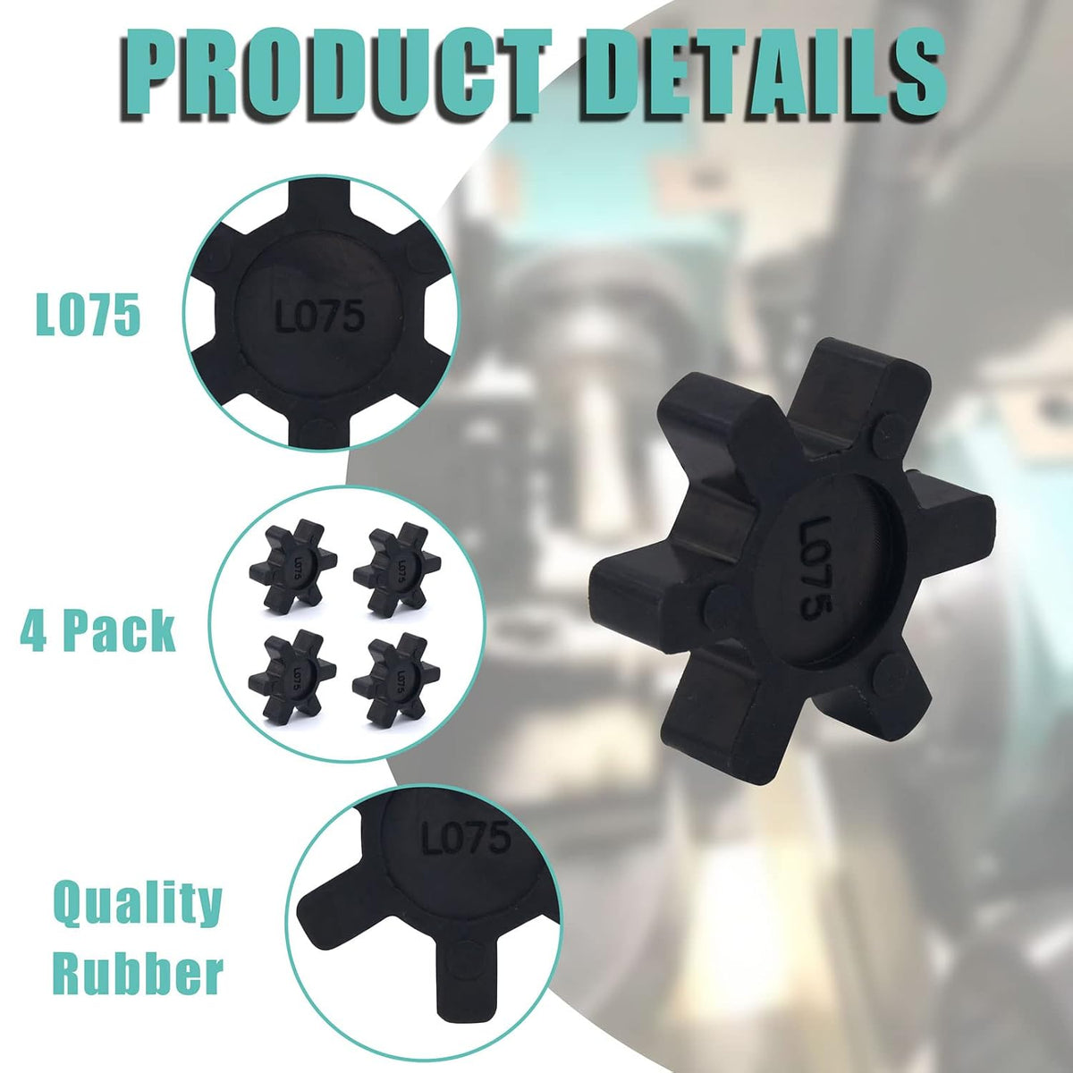 Flexible L075 NBR Rubber Spider Insert Solid Spider Center Inserts Fits for Lovejoy Martin L-Jaw Coupling (4 Pack)