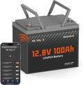 12V 100Ah LiFePO4 Lithium Battery with Bluetooth, Group 24 | 100A BMS, 1280Wh Capacity, 5000+ Deep Cycles & Low Temp