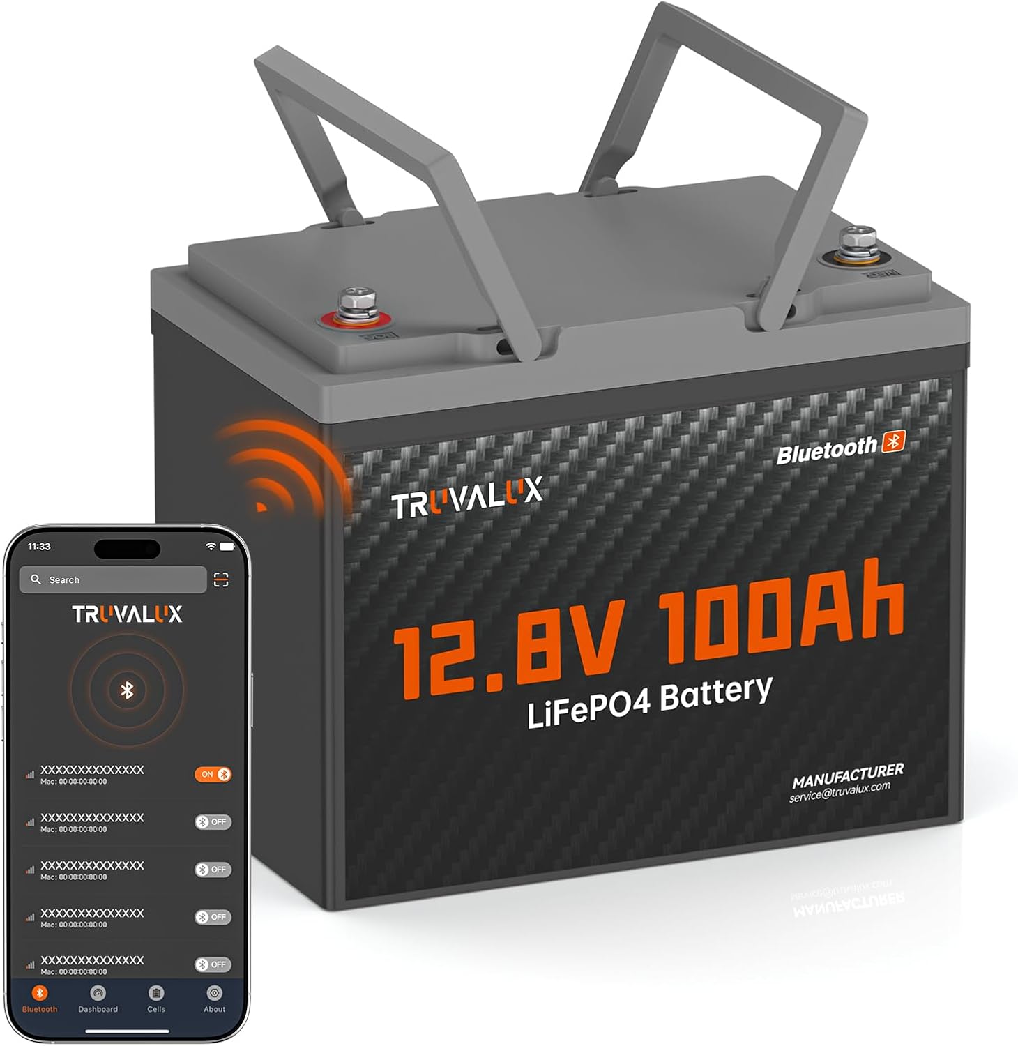 12V 100Ah LiFePO4 Lithium Battery with Bluetooth, Group 24 | 100A BMS, 1280Wh Capacity, 5000+ Deep Cycles & Low Temp