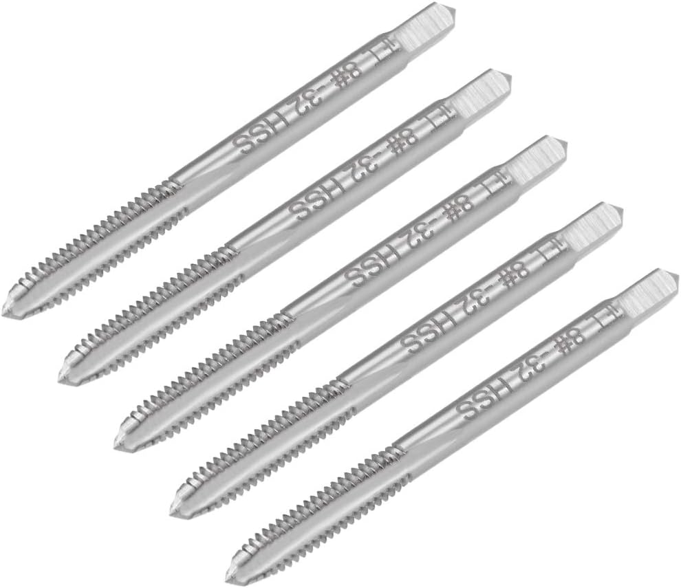 uxcell Machine Tap #8-32 UNC Thread 2B Class 3 Flutes High Speed Steel Screw Threading Tap Tapping Tool 5pcs