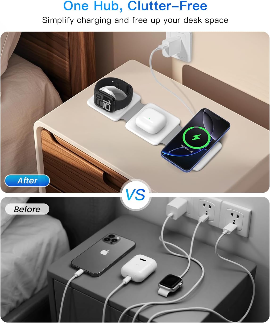 Charging Station for Apple Multiple Devices - 3 in 1 Foldable Magnetic Wireless Charger Dock - Travel Charging Pad