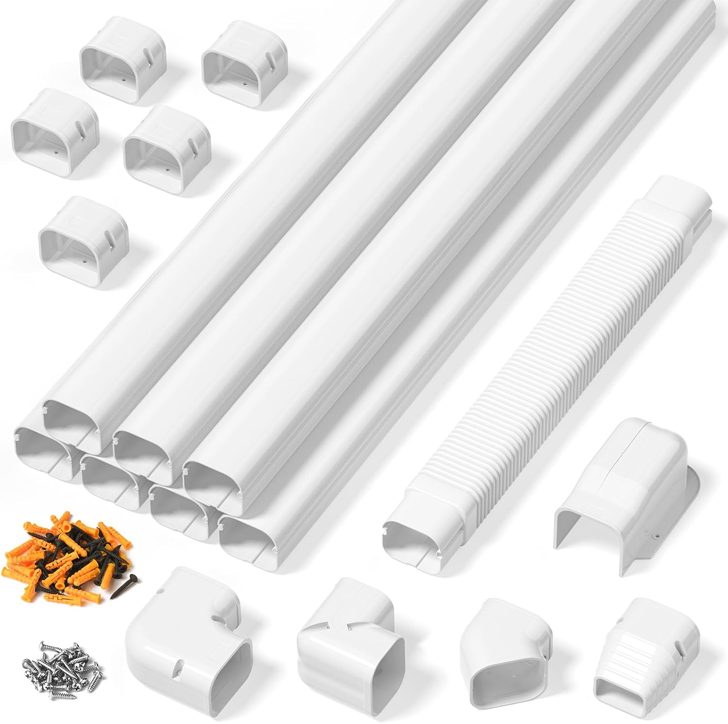 3" 25Ft Mini Split Line Set Cover, PVC AC Line Hide Kit for Lineset Covers | with Flexible Duct, Paintable
