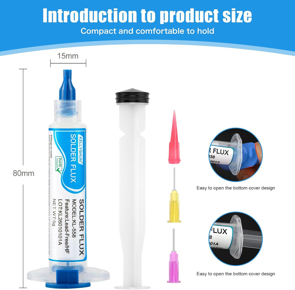 Solder Wick And Solder Flux Paste, No Clean Soldering Flux (3 Piece) Desoldering Wick Braid (2 Piece) For Electronics Repair For Disassemble Electrical Components (5 Pack Kit)