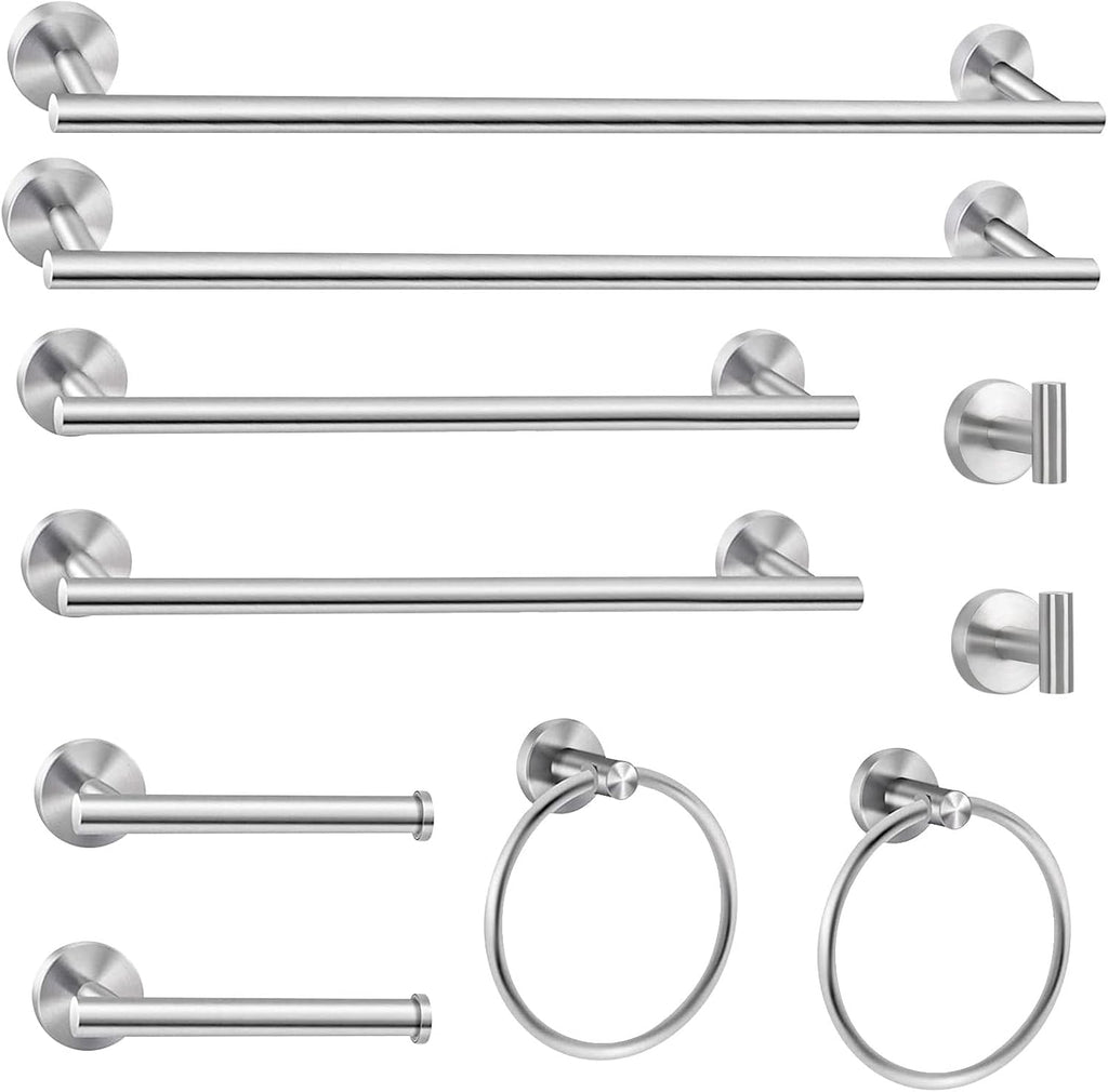 10 Piece Brushed Nickel Bathroom Hardware Set, 24" 16" Towel Bar Set | 24 & 16 inch Towel bar, Toilet Paper Holder