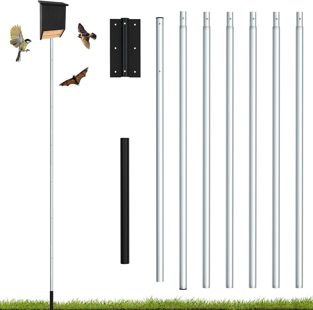 21' Aluminum Bat House Pole, Telescoping Purple Martin House Pole, 7-Section Design with 8-Hole Ground Socket for