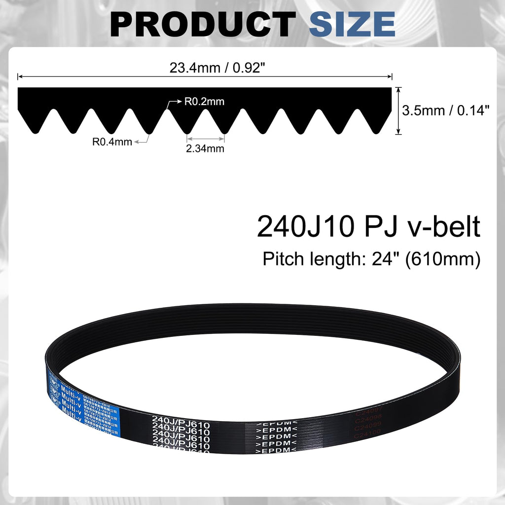 uxcell 240J10 PJ V-Ribbed Belt 10 Ribs 24" L x 0.92" W x 0.14" H, EPDM