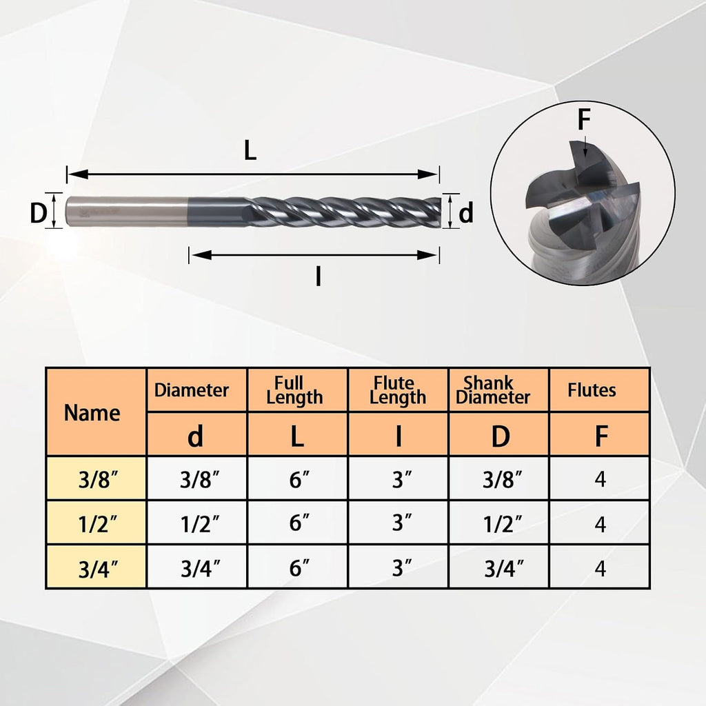 3/8" 4-Flute Solid Carbide Square End Mill AlTiN Coated, 1Pcs