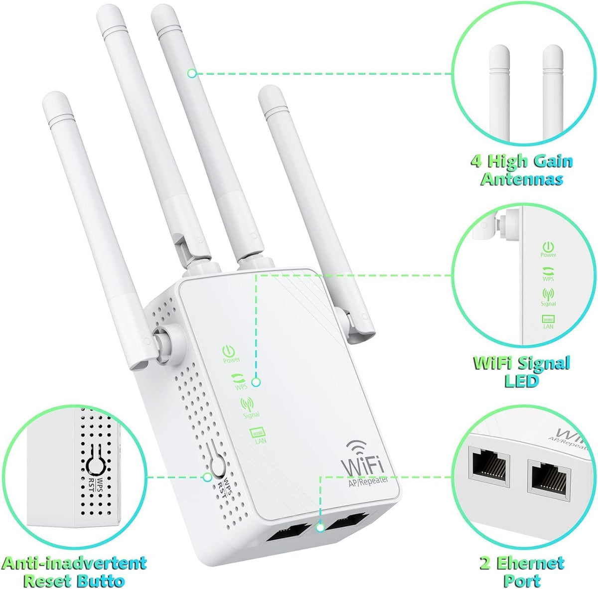 WiFi Extender Signal Booster Up to 10000sq.ft and 55 Devices, WiFi Range Extender, Wireless Internet Repeater, Long