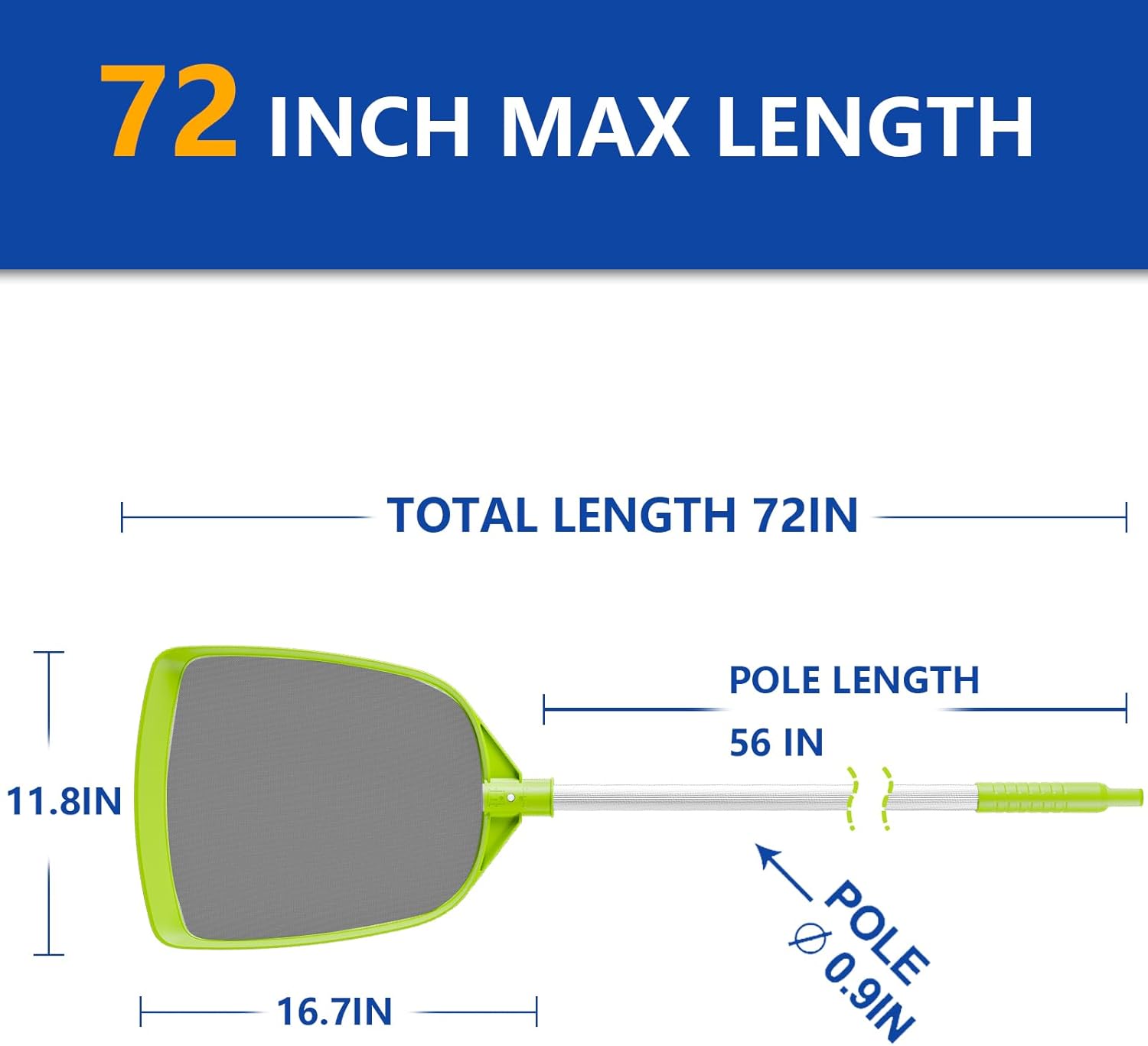 Pool Skimmer Net- Total Length 72 inches Rake with Pole,Accessories for Cleaning Inground/Above Ground Swimming Pool