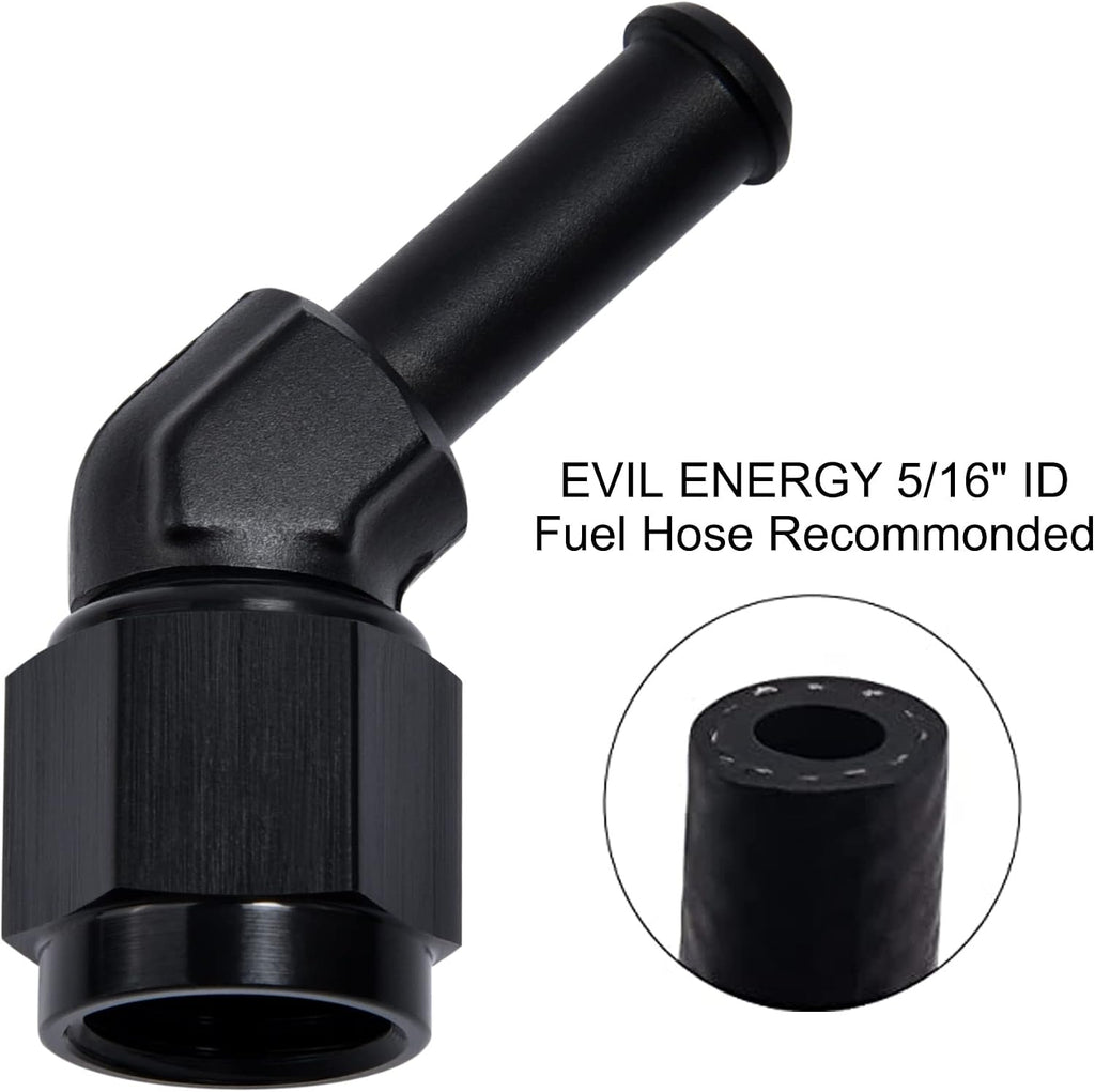 EVIL ENERGY 6AN Female to 5/16" Barb Hose Fitting 45 Degree Swivel