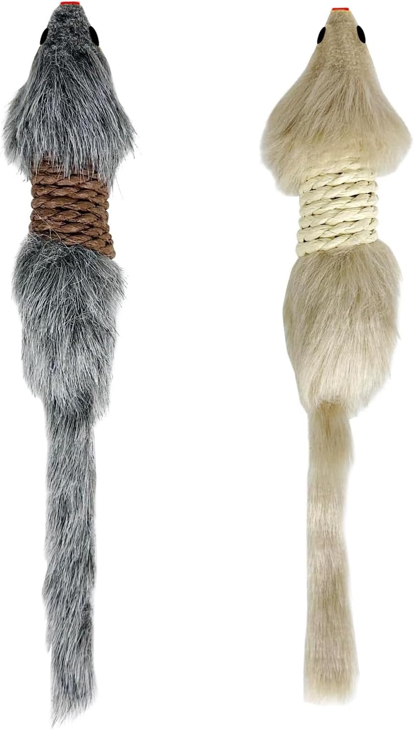 2Pcs Cat Mice Toys,Faux Fur Cat Kicker Toys Large Mice with Long Tail Without Catnip, Interactive Catch Play Mouse