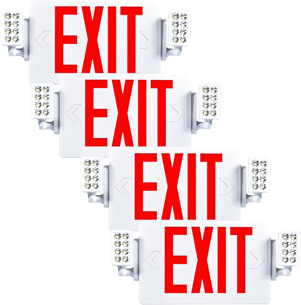 Sunco 4 Pack Red Exit Signs with LED Emergency Lights & Backup Battery