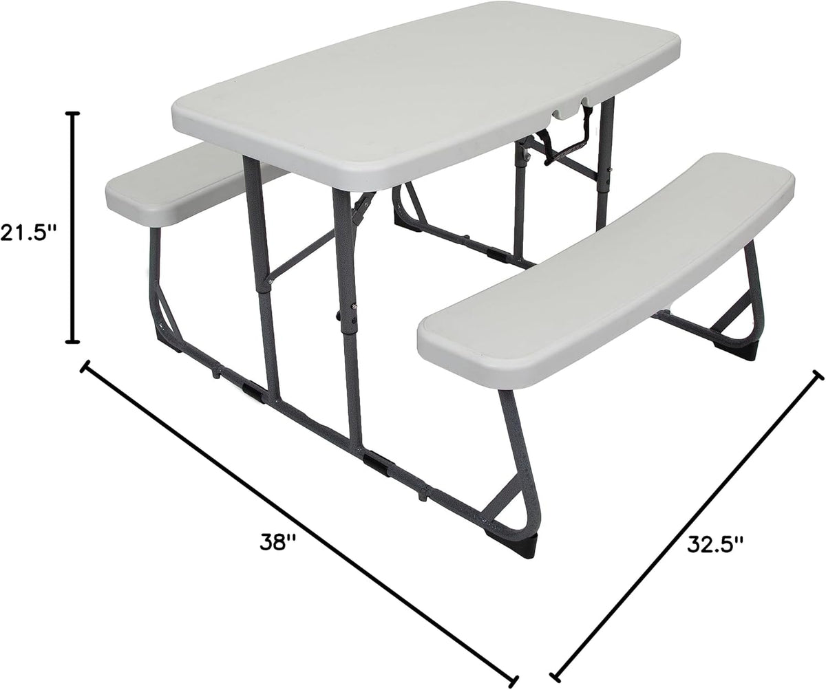 Compact Kids Picnic Table (G-940), White | Lightweight, space-saving picnic set with a durable steel frame and