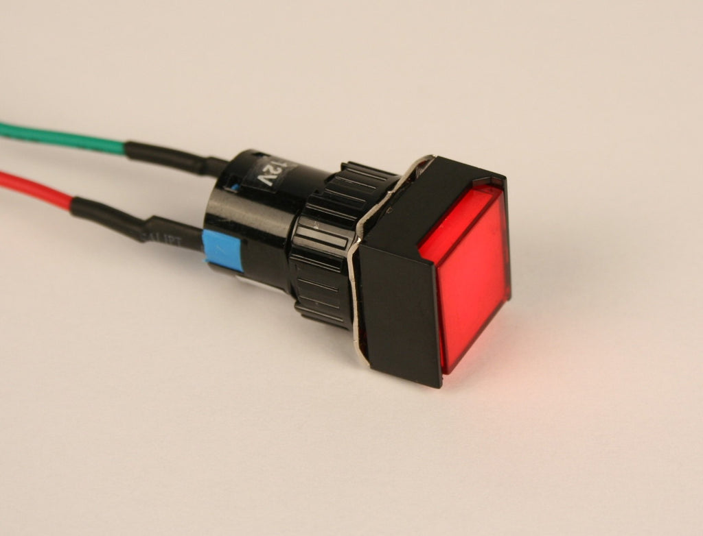 PilotLights 12 Volt DC Pilot Light, 17mm Square Panel Indicator Light - Red LED, 12VDC