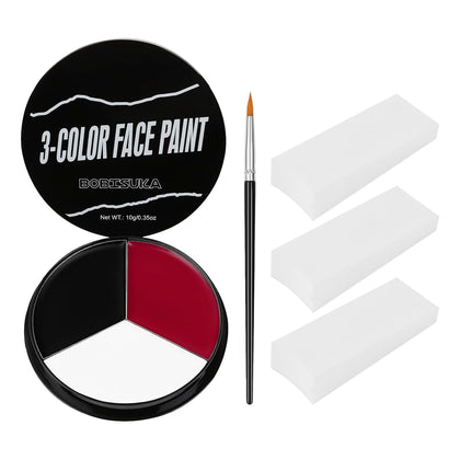 Black White Red Face Paint + 3PC Sponge + Brush, Colored Eye Black for Baseball Softball Sport Games, Body Painting