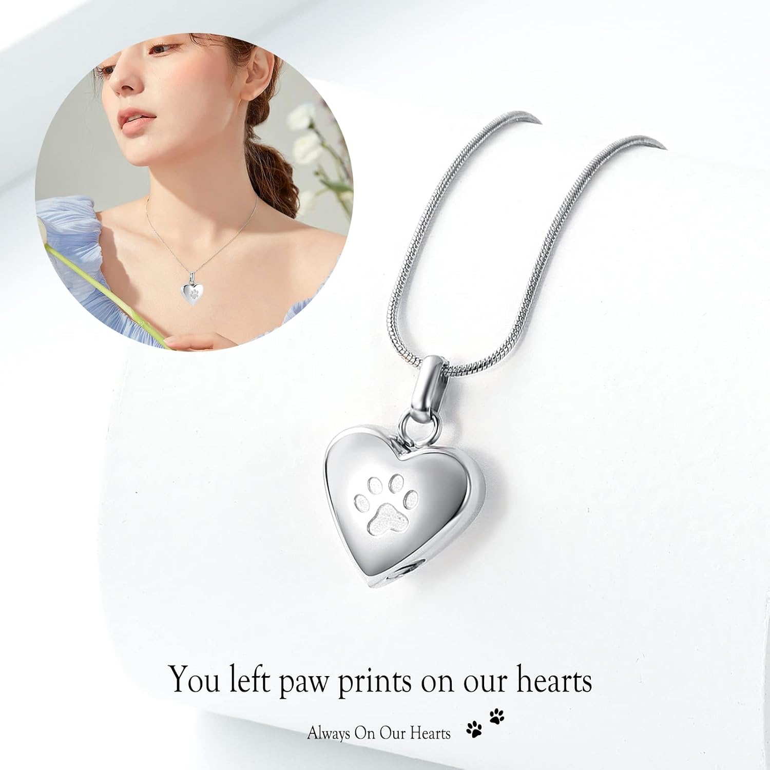 Pet Cremation Jewelry for Ashes Pendant Paw Print Pet Heart Urn Necklace Memorial Keepsake Jewelry for