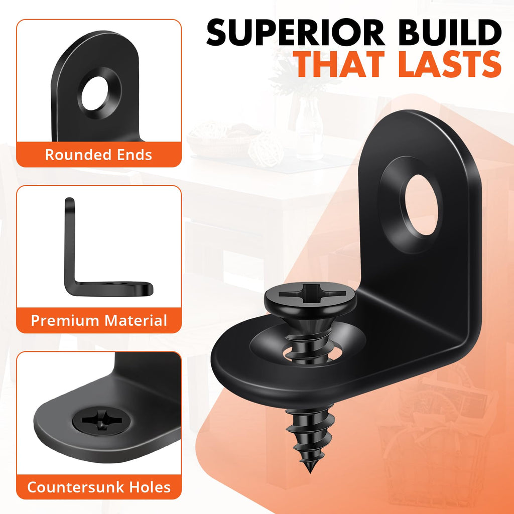 40PCS Black L Bracket Corner Brace, Stainless Steel Corner Bracket