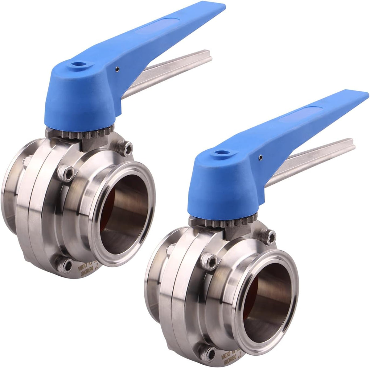 DERNORD 2 Pack Butterfly Valve with Blue Trigger Handle Stainless Steel 304 Tri Clamp Clover (2 inch Tri Clamp Butterfly Valve)