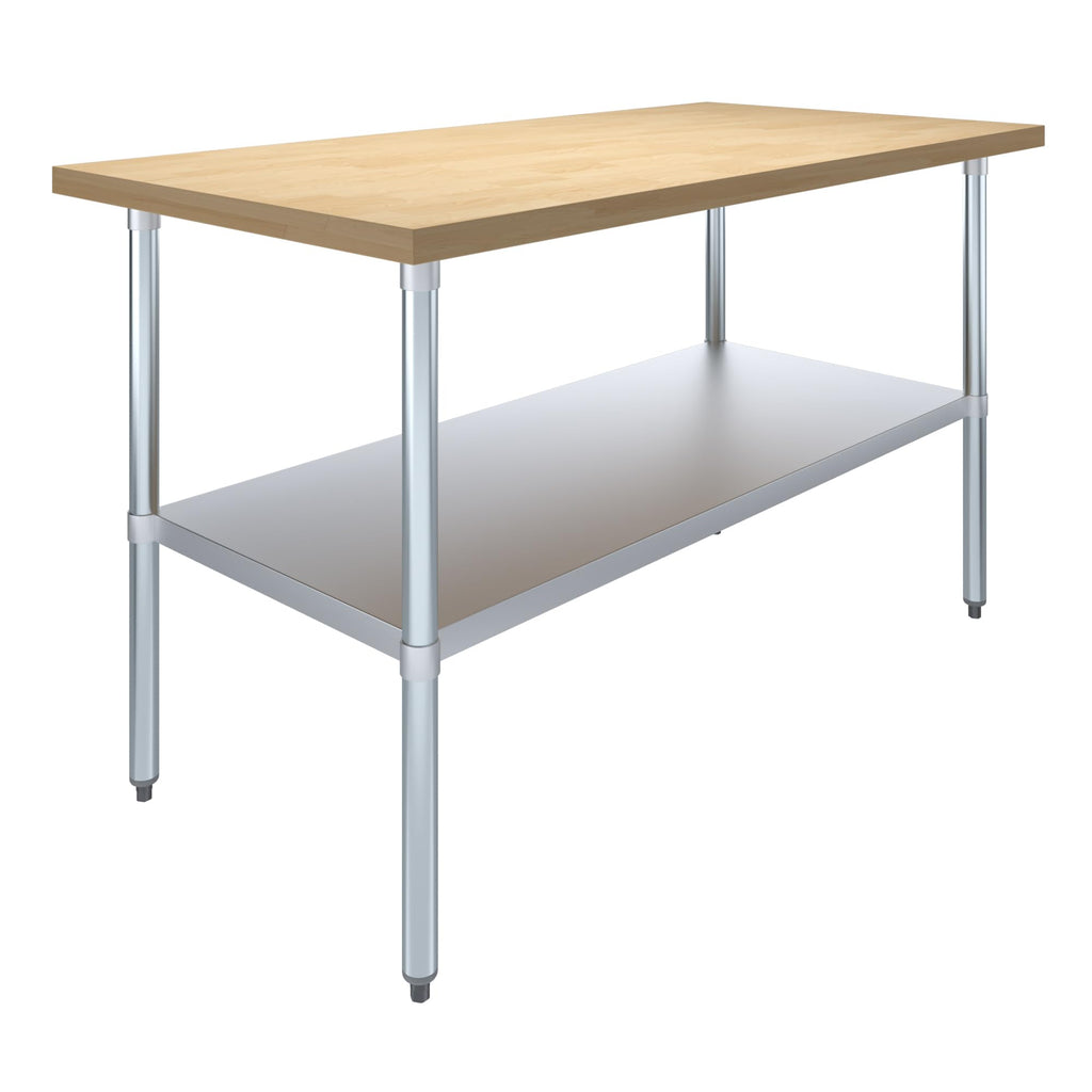 48" x 30" Maple Wood Top Work Table w/Undershelf