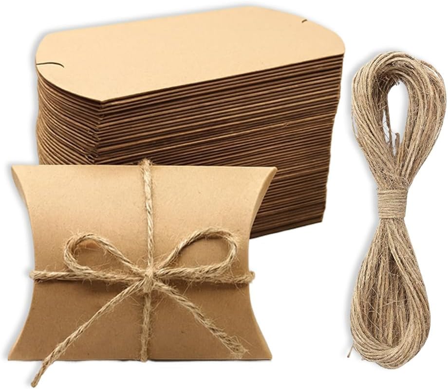 50 Pack Brown Paper Pillow Gift Boxes for Wedding Party Favors