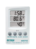 Extech 445702 Hygro-Thermometer Clock, Humidity, Temp, Triple LCD