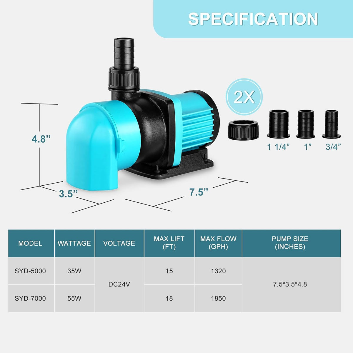 1850GPH Aquarium Return pump with LCD display controller, 55W DC 24V aquarium pump for saltwater freshwater