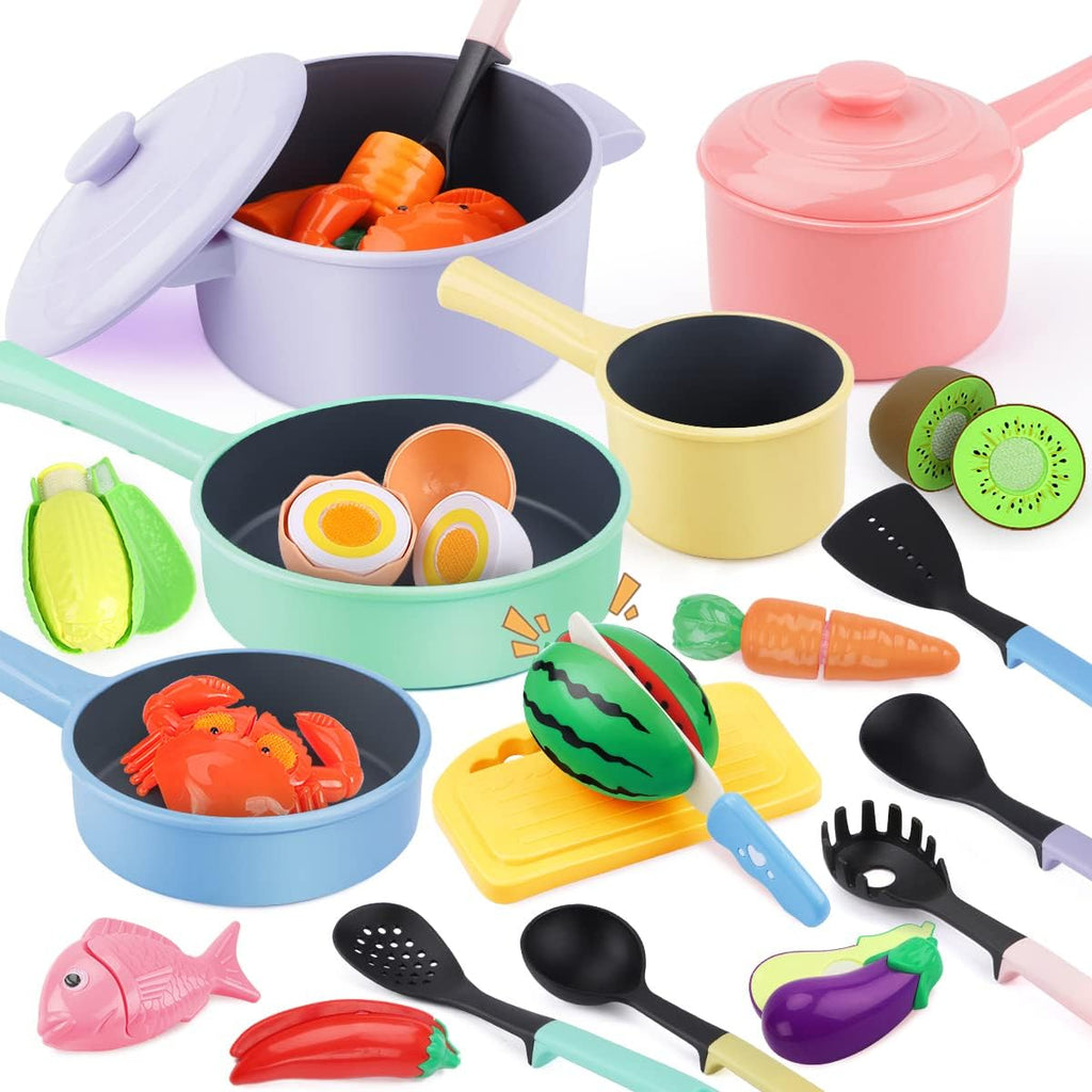 Kids Play Kitchen Accessories - Complete Cooking Toy Set with Pots, Pans & Utensils for Toddlers 1-3, Learning