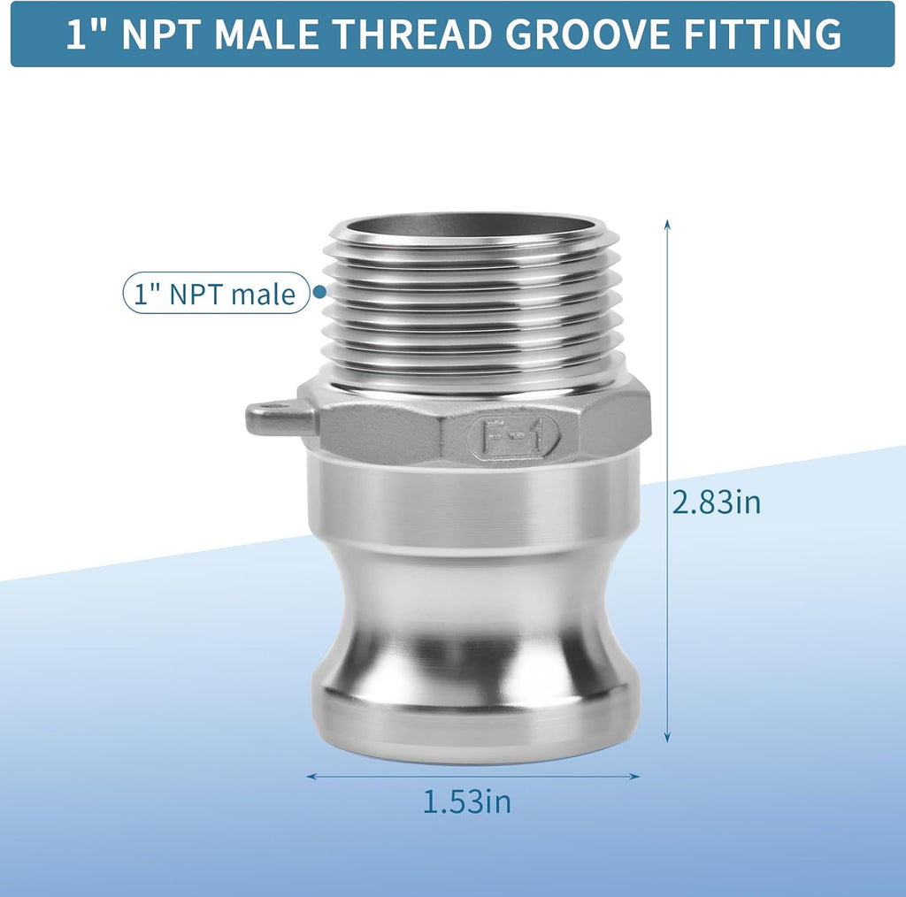 Stainless Steel 1 inch Camlock Fitting, Barb Camplug and NPT Male Thread
