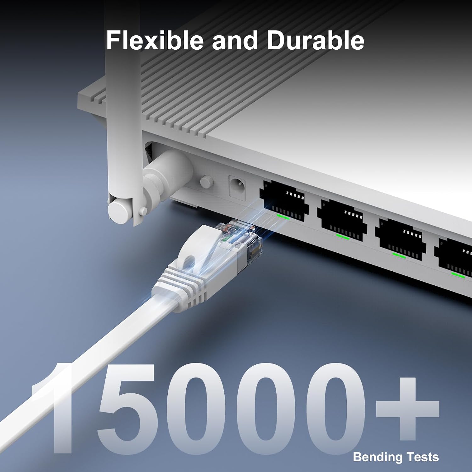 Cat 6 Flat Ethernet Cable 50ft, 10Gbps, White | 30AWG OFC, 550MHz, Snagless Gold-Plated RJ45, Flat Low-Profile Design