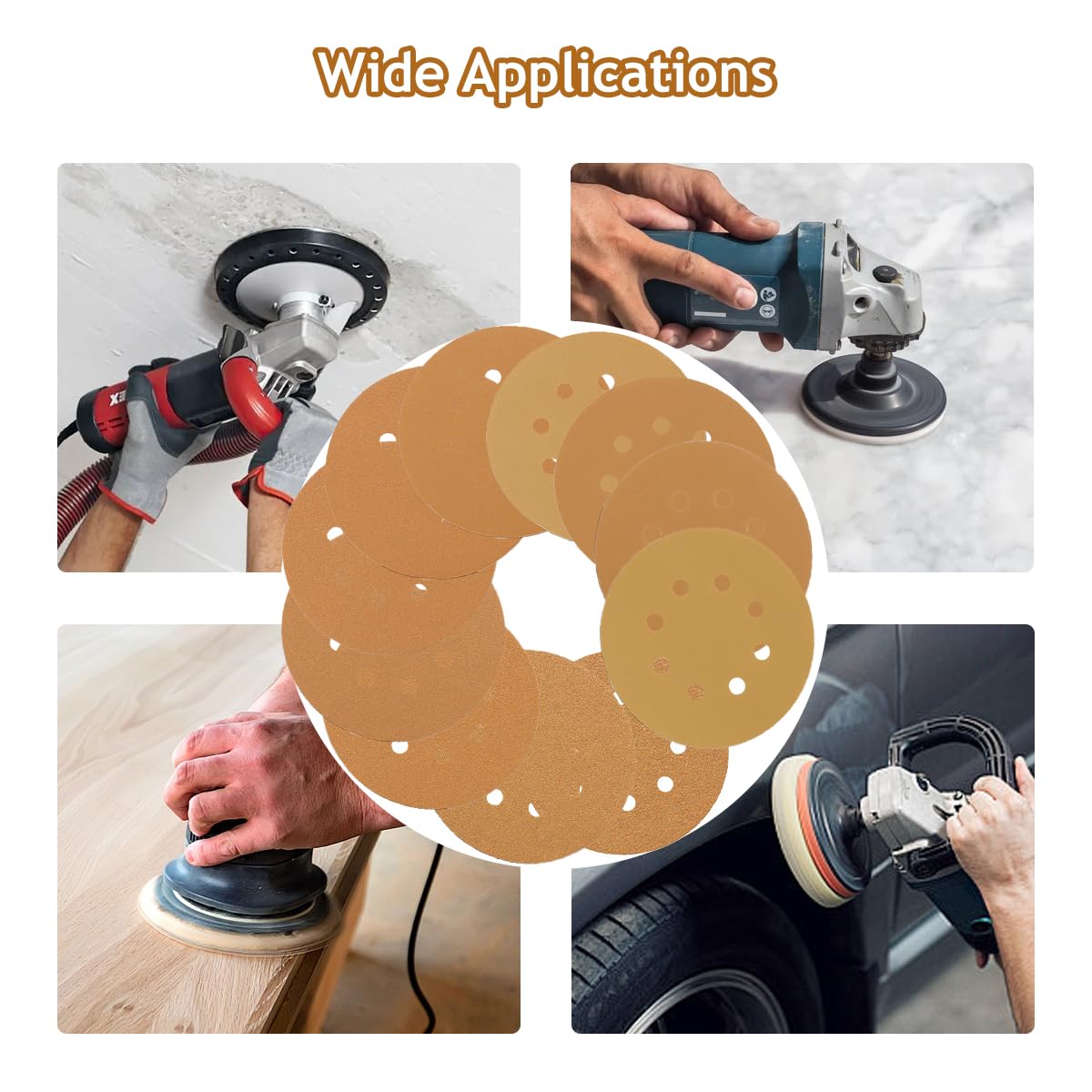 SUPBICCO 50 PCS 400 Grit 5 Inch 8 Hole Hook and Loop Sanding Discs