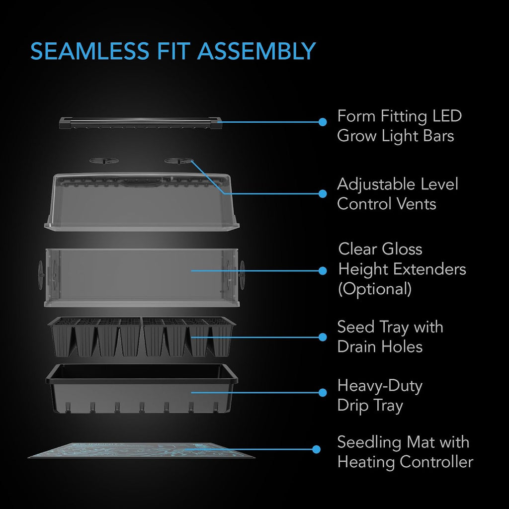 Heavy-Duty Humidity Dome 5x8 Germination Kit. | Full Spectrum LED Grow Light Bars w/ Samsung LM301H EVO LEDs, Heat