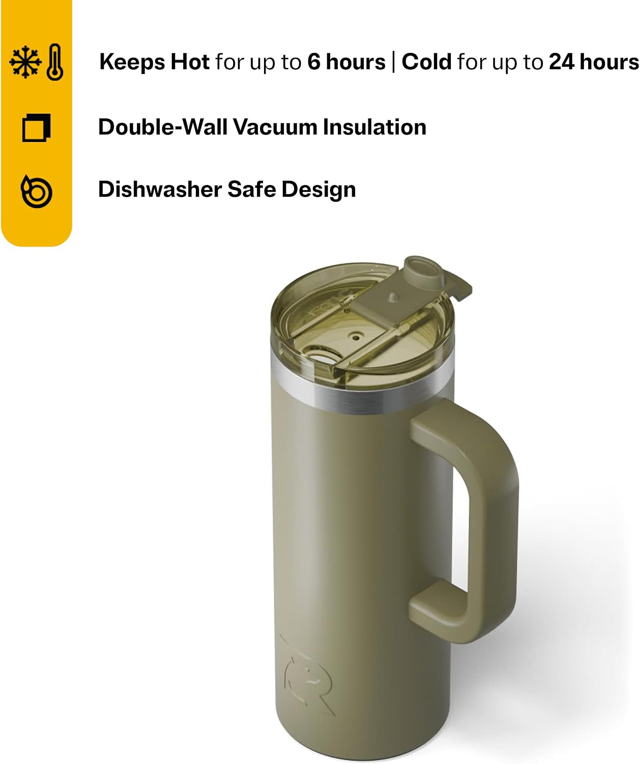 20oz Road Trip Travel Mug with Lid and Handle, Ceramic Lined, Insulated, Stainless Steel, Metal, Double Wall