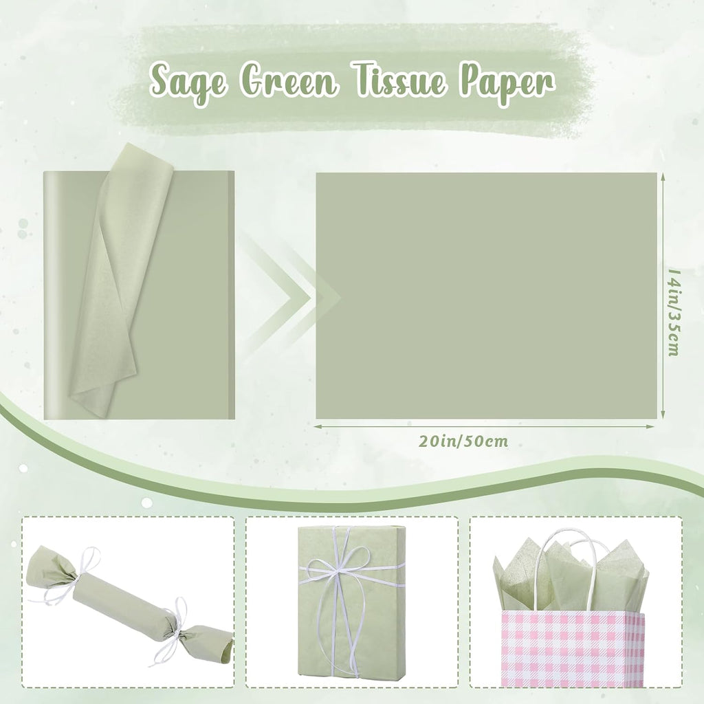 80 Sheets Sage Green Tissue Paper, 20 X 14 Inches