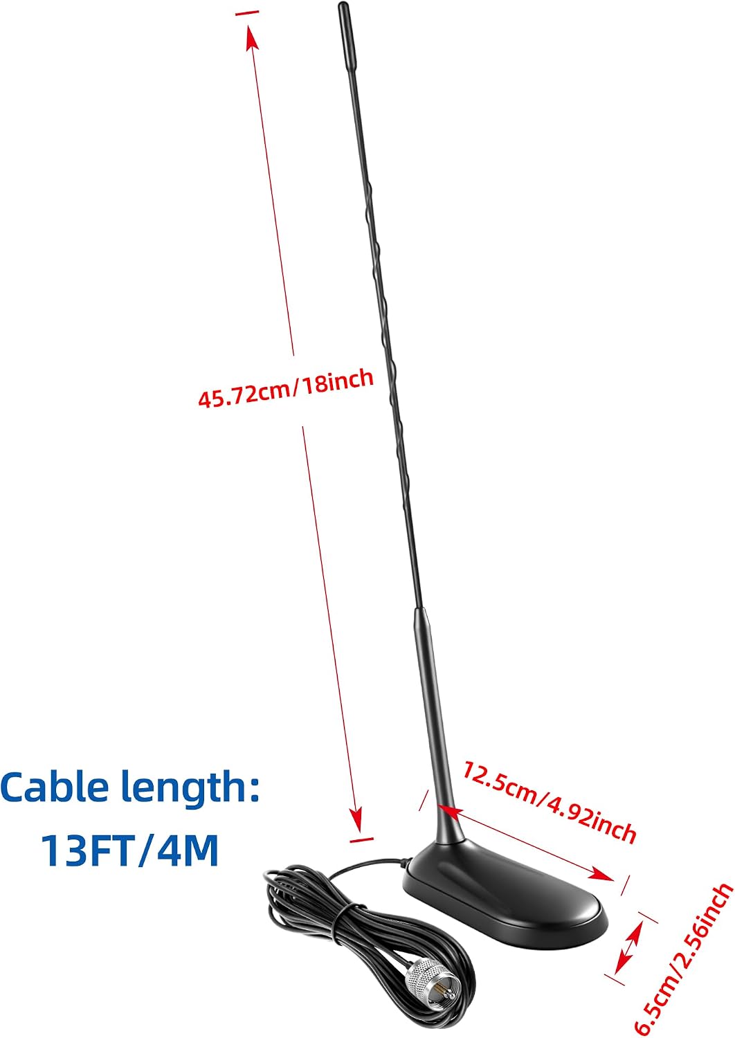 Magnetic Mount Low Profile 27MHz CB Radio Antenna Compatible with Uniden Cobra Midland President Mobile Handheld CB