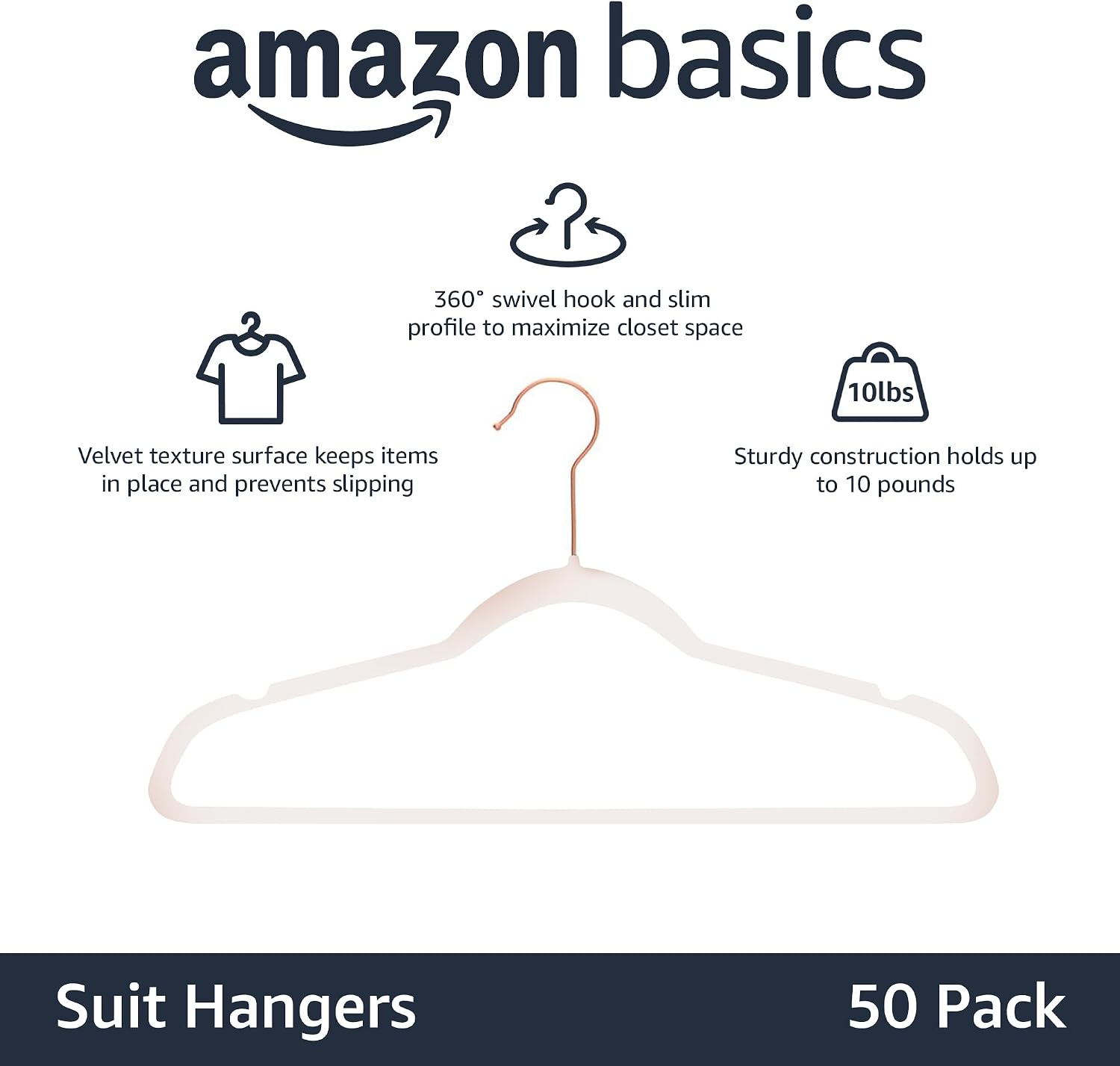 Space Saving Slim Velvet Non-Slip Suit Clothes Hangers, Sturdy Construction, Closet Organizer, Pack of 50, Blush