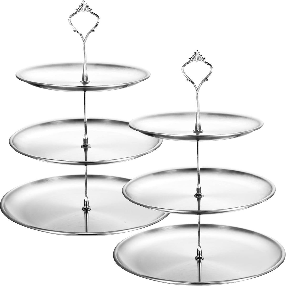 2 Pack 3 Tier Cupcake Stand Serving Tray Metal,Silver