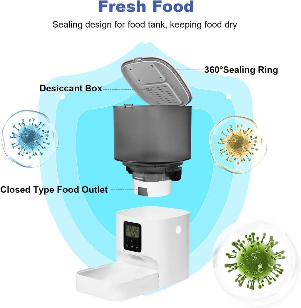 Automatic Cat Feeder, 4L Cat Food Dispenser with 10s Voice Recorder, Pet Feeder up to 8 Meals per Day, Timed Feeder