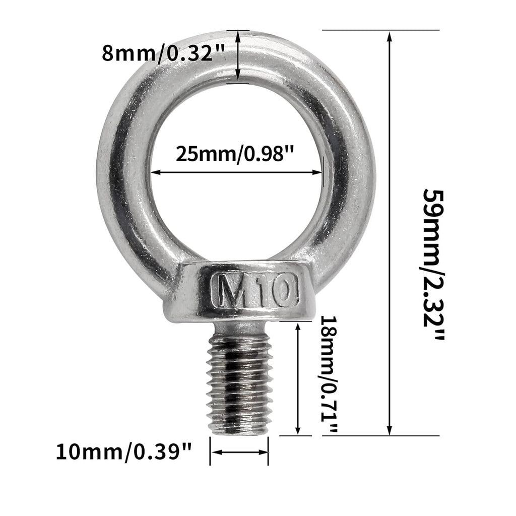 Bonsicoky M10 Lifting Eye Bolts, 6Pcs