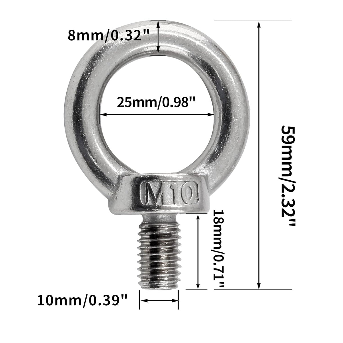 Bonsicoky M10 Lifting Eye Bolts, 6Pcs