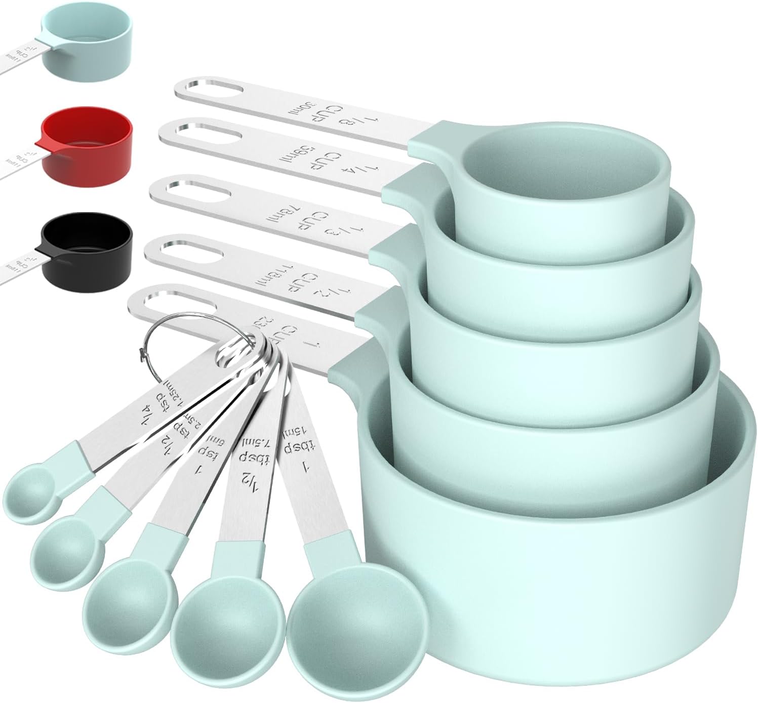 Measuring Cups & Spoons Set, Stackable Cups and Spoons, Nesting Measure Cups with Stainless Steel Handle, Kitchen