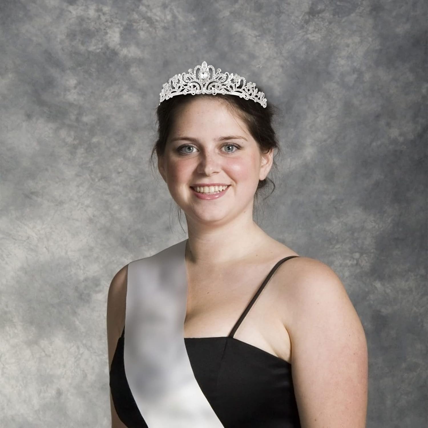 Crown and Sash, White Satin Sash with Crystal Crown, Customizable for Weddings, Birthdays, Proms, and More