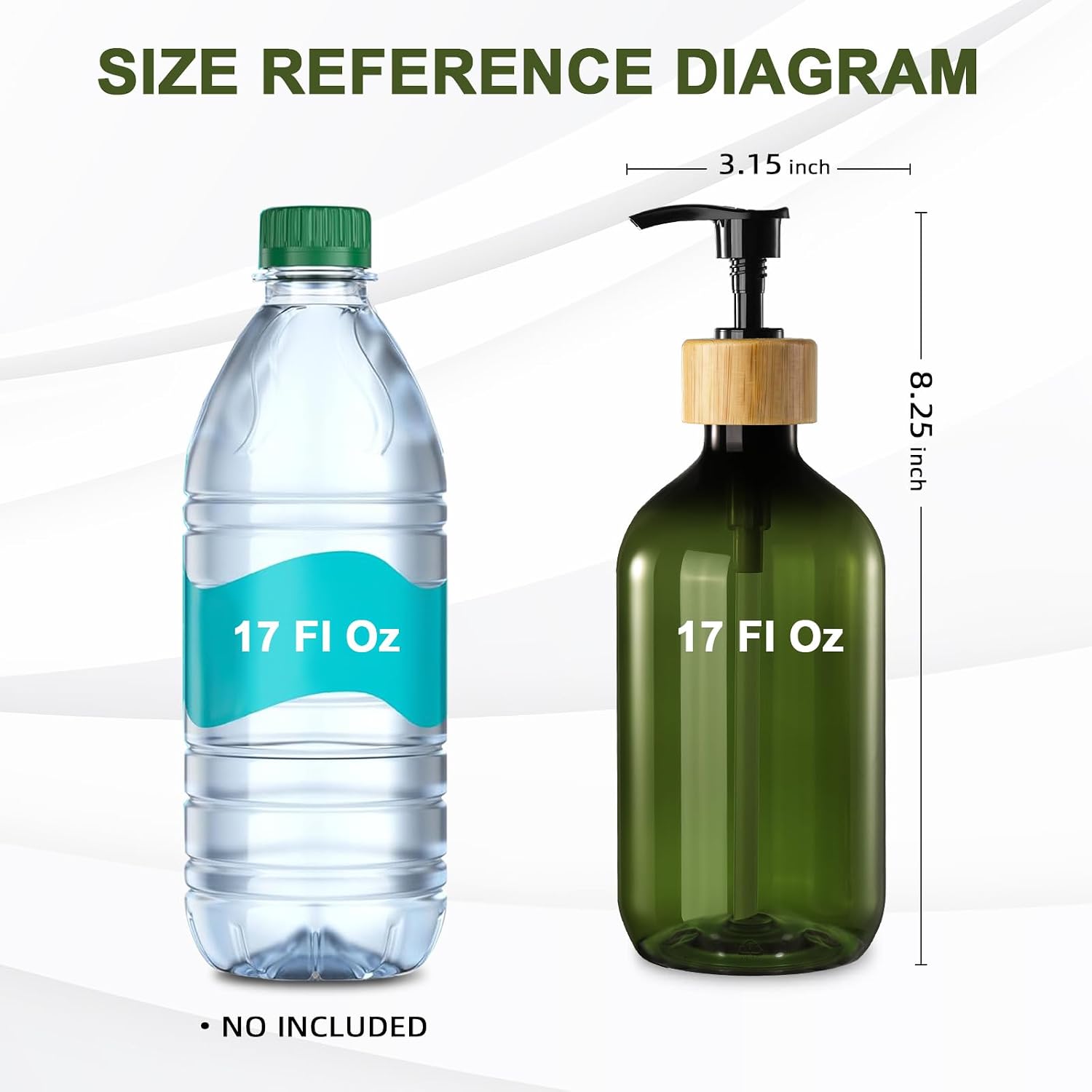 Green Soap Dispenser, Plastic Bathroom Soap and Lotion Dispenser Set with Bamboo Pump, 2 Pack 17 Fl Oz Hand and Dish