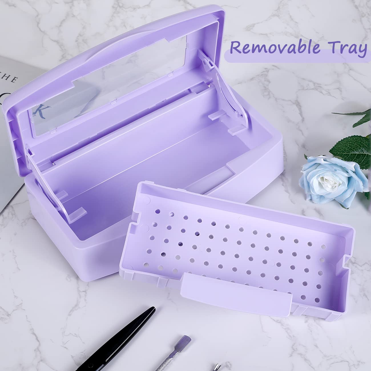 2 Piece Nail Tool Sterilizer Box barbicide Disinfectant Jar Plastic Disinfectant Container Suitable for Nail Tools