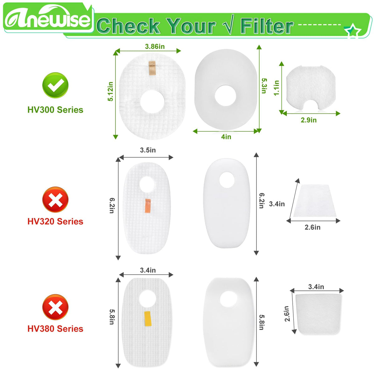 Filter Replacement for Shark Rocket HV301 HV302 HV30126 HV300 HV305 Vacuum