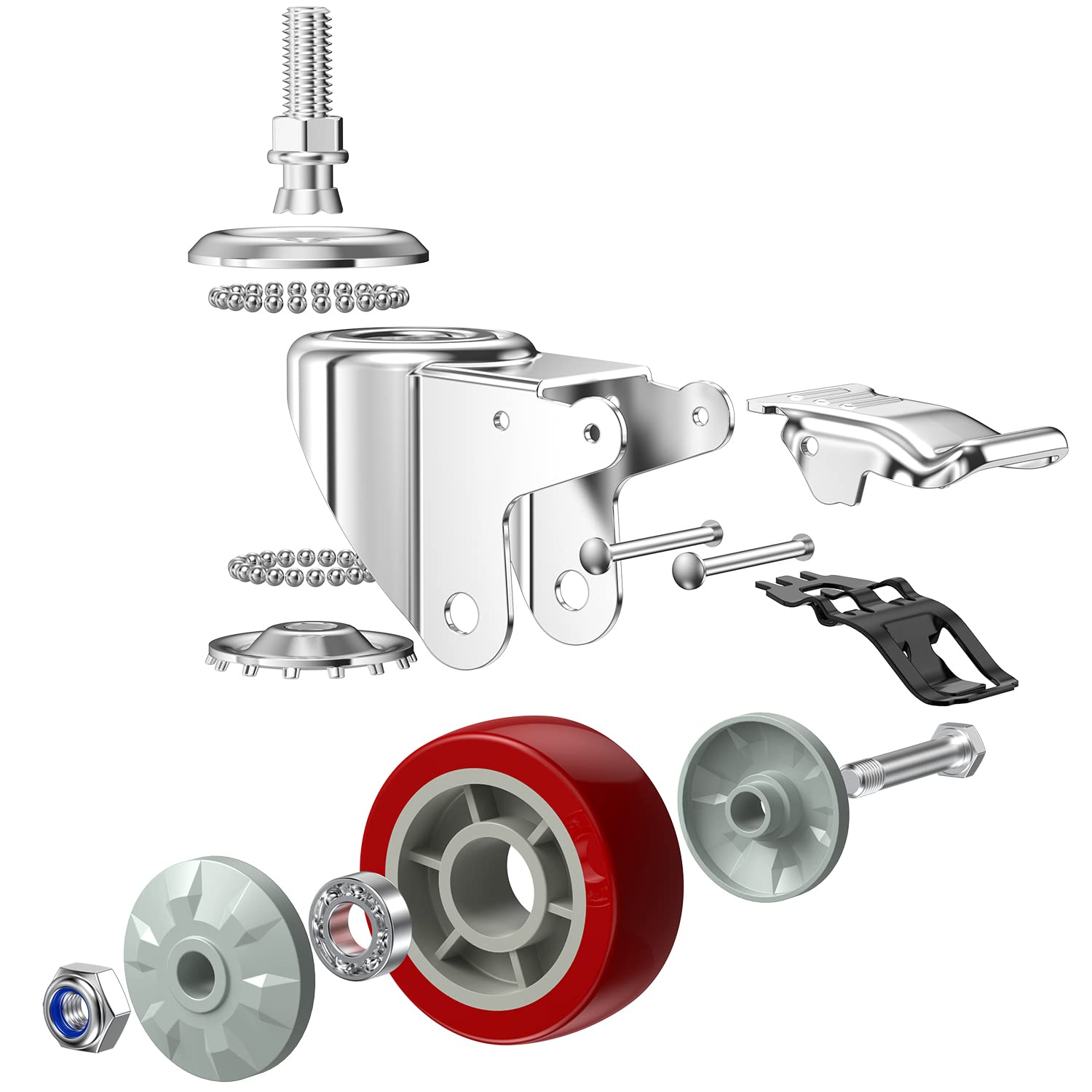 4 Inch Heavy Duty Stem Casters 360 Degree Swivel Thread Wheels with Metric Size M12-1.75 Screw Bolt Double Locking
