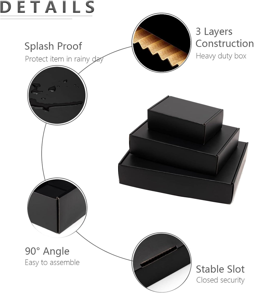 9x6.5x2 Inches Black Shipping Boxes 25 Pack Corrugated Cardboard | Mailing Box for Small Business, Tab Locking