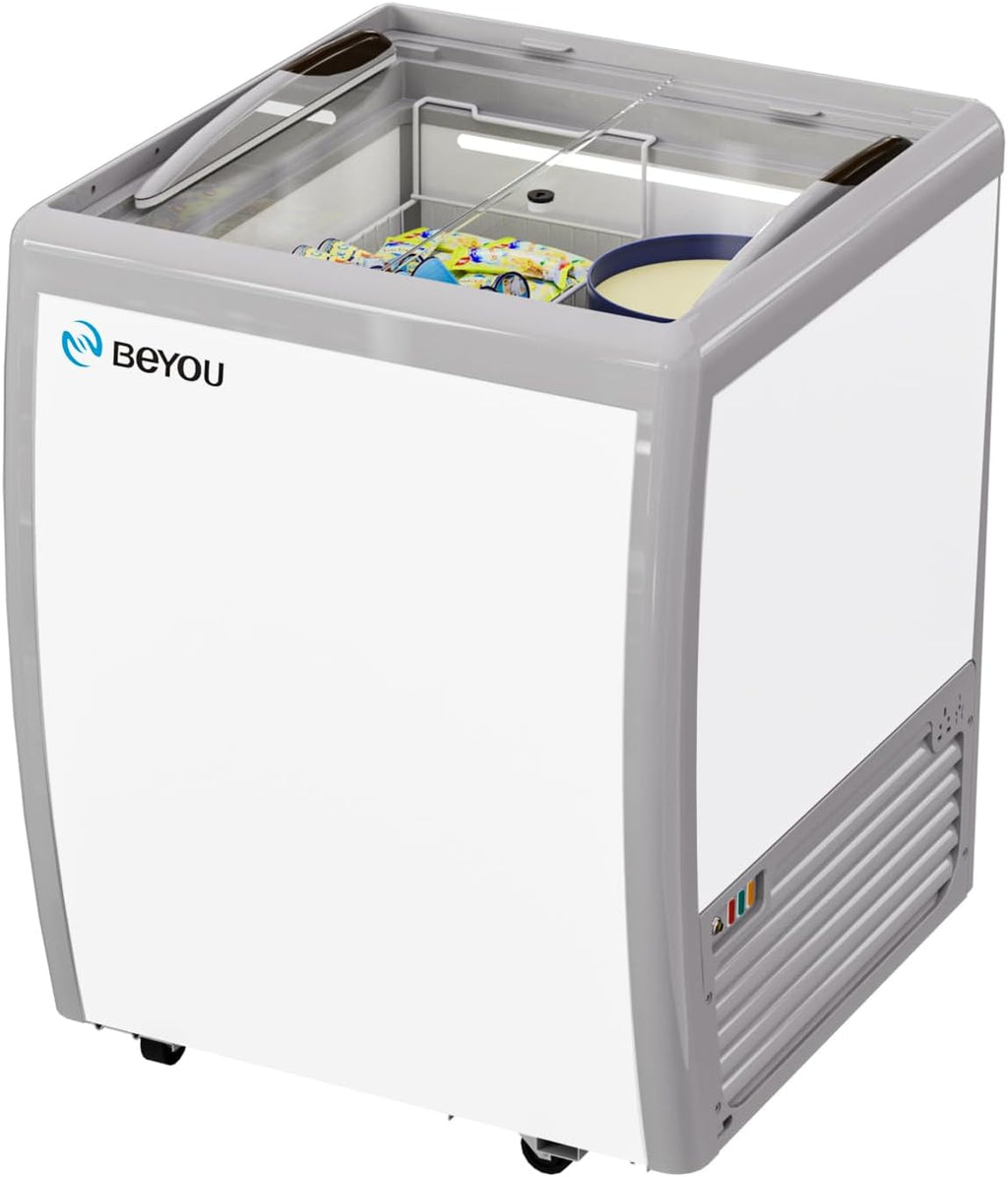 Commercial Ice Cream Freezers with Display Glass Top 5.6 Cu.ft